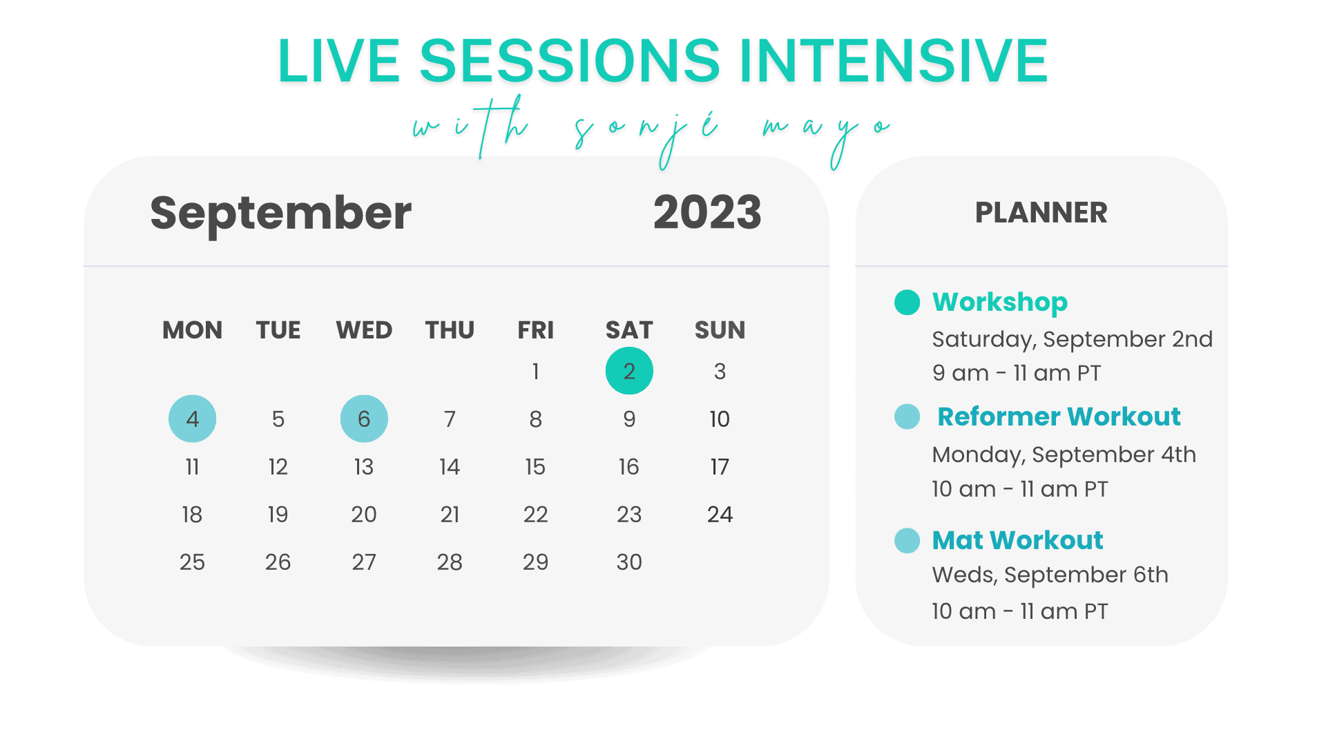 Live Sessions Intensive Calendar__ with sonje
