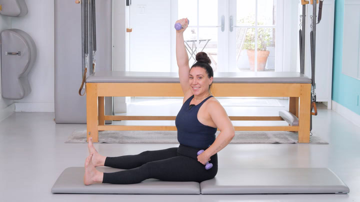 Intermediate Arm and Core Focused Pilates Workout with Arm Weights
